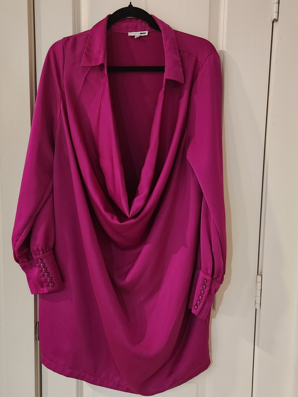 Magenta Draped Blouse with Cowl Neck